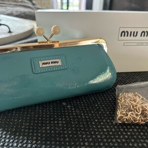 Miu Miu Turquoise Clutch with Gold Accents
